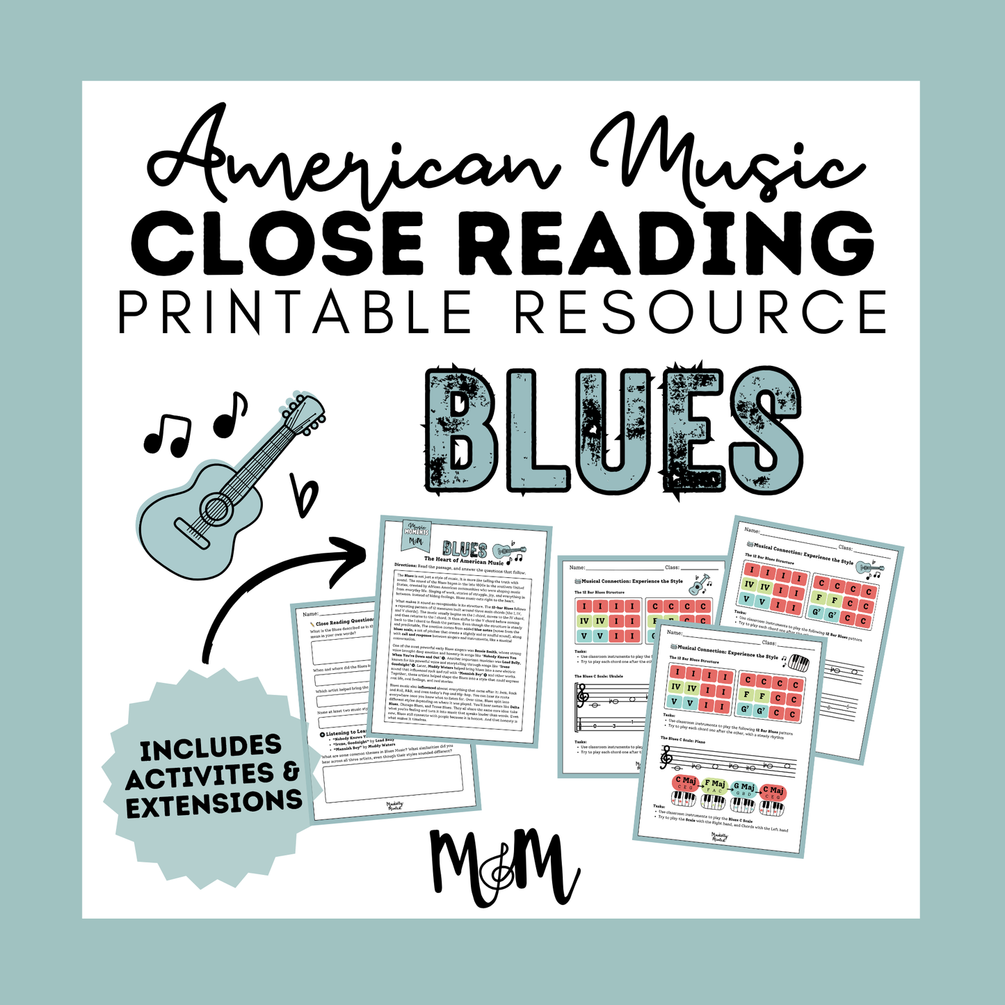 Blues | Close Reading, Listening Activity & 12 Bar Blues Musical Connection | Unit | DIGITAL DOWNLOAD