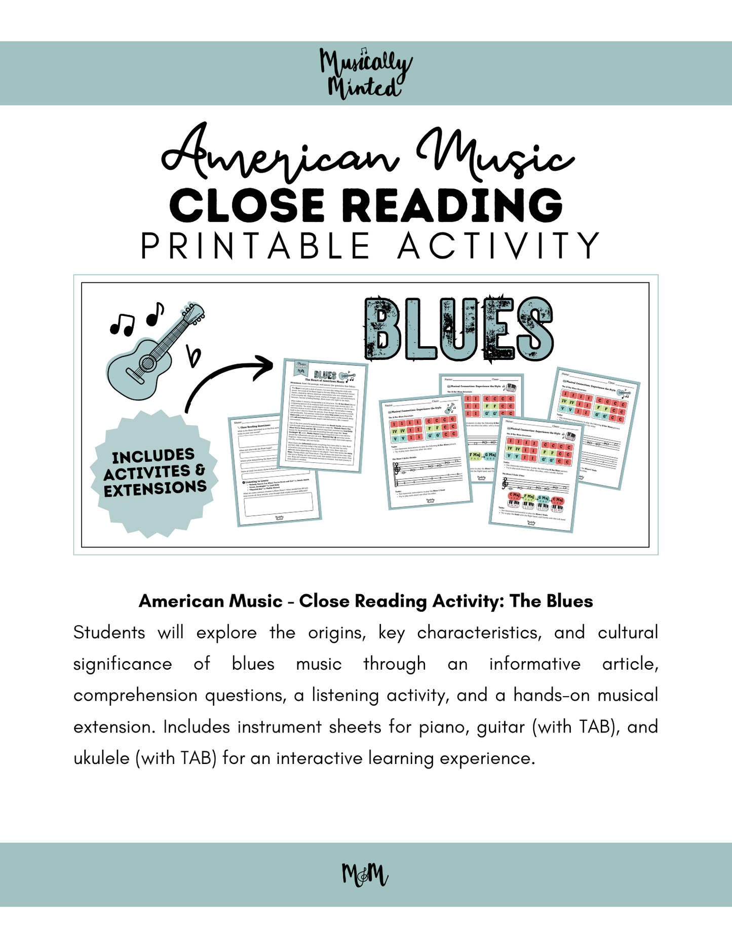 Blues | Close Reading, Listening Activity & 12 Bar Blues Musical Connection | Unit | DIGITAL DOWNLOAD