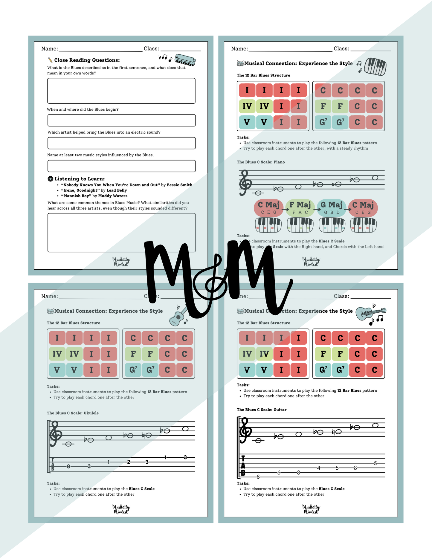 Blues | Close Reading, Listening Activity & 12 Bar Blues Musical Connection | Unit | DIGITAL DOWNLOAD