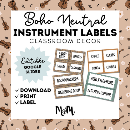 Boho Neutral: Instrument Labels DIGITAL DOWNLOAD