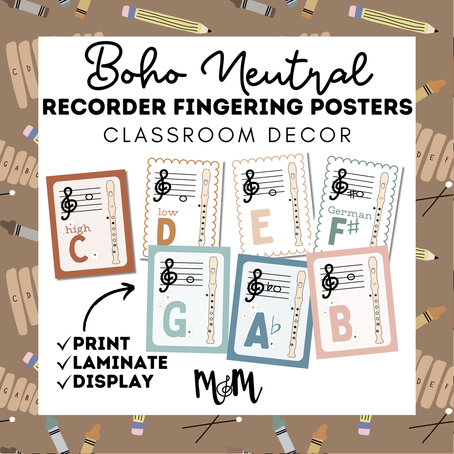 Boho Neutral: Recorder Fingering Posters DIGITAL DOWNLOAD