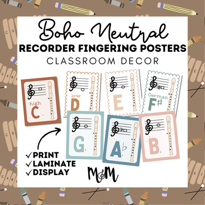Boho Neutral: Recorder Fingering Posters DIGITAL DOWNLOAD