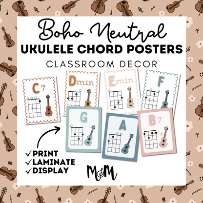 Boho Neutral: Ukulele Chord Posters DIGITAL DOWNLOAD