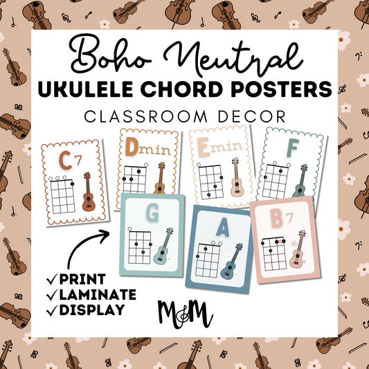 Boho Neutral: Ukulele Chord Posters DIGITAL DOWNLOAD