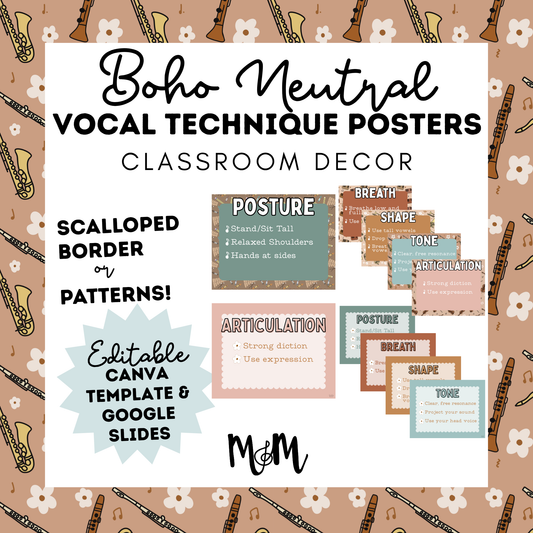 Boho Neutral: Vocal Technique Posters | Music Classroom Decor