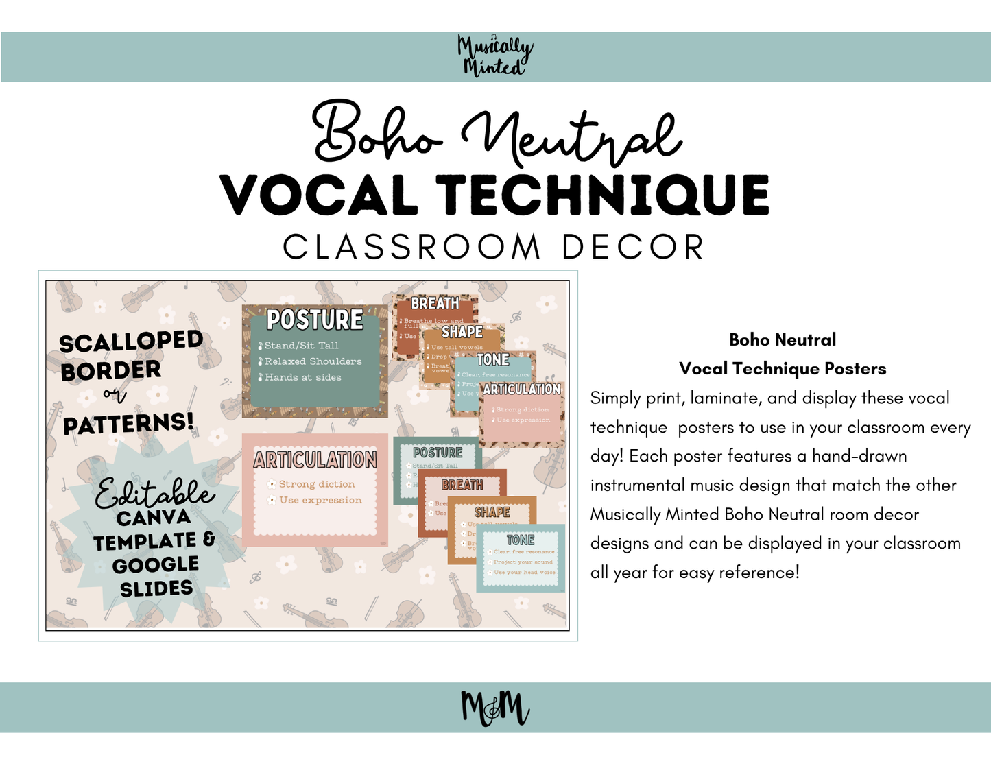Boho Neutral: Vocal Technique Posters | Music Classroom Decor