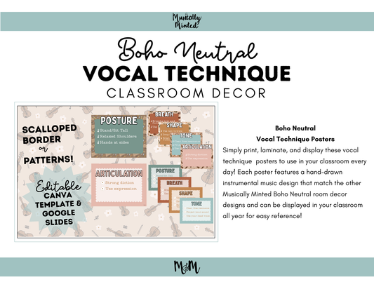 Boho Neutral: Vocal Technique Posters | Music Classroom Decor