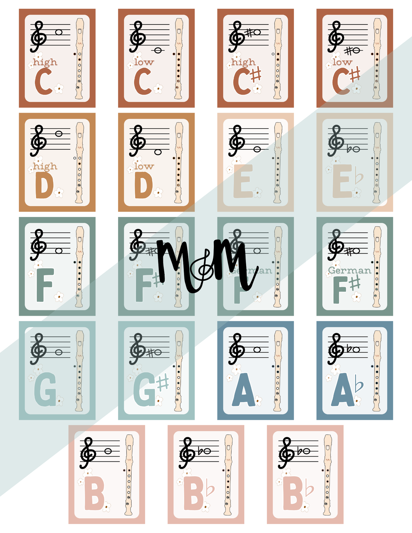 Boho Neutral: Recorder Fingering Posters DIGITAL DOWNLOAD