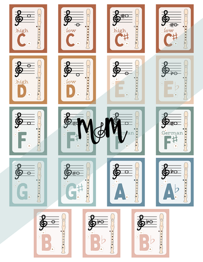 Boho Neutral: Recorder Fingering Posters DIGITAL DOWNLOAD