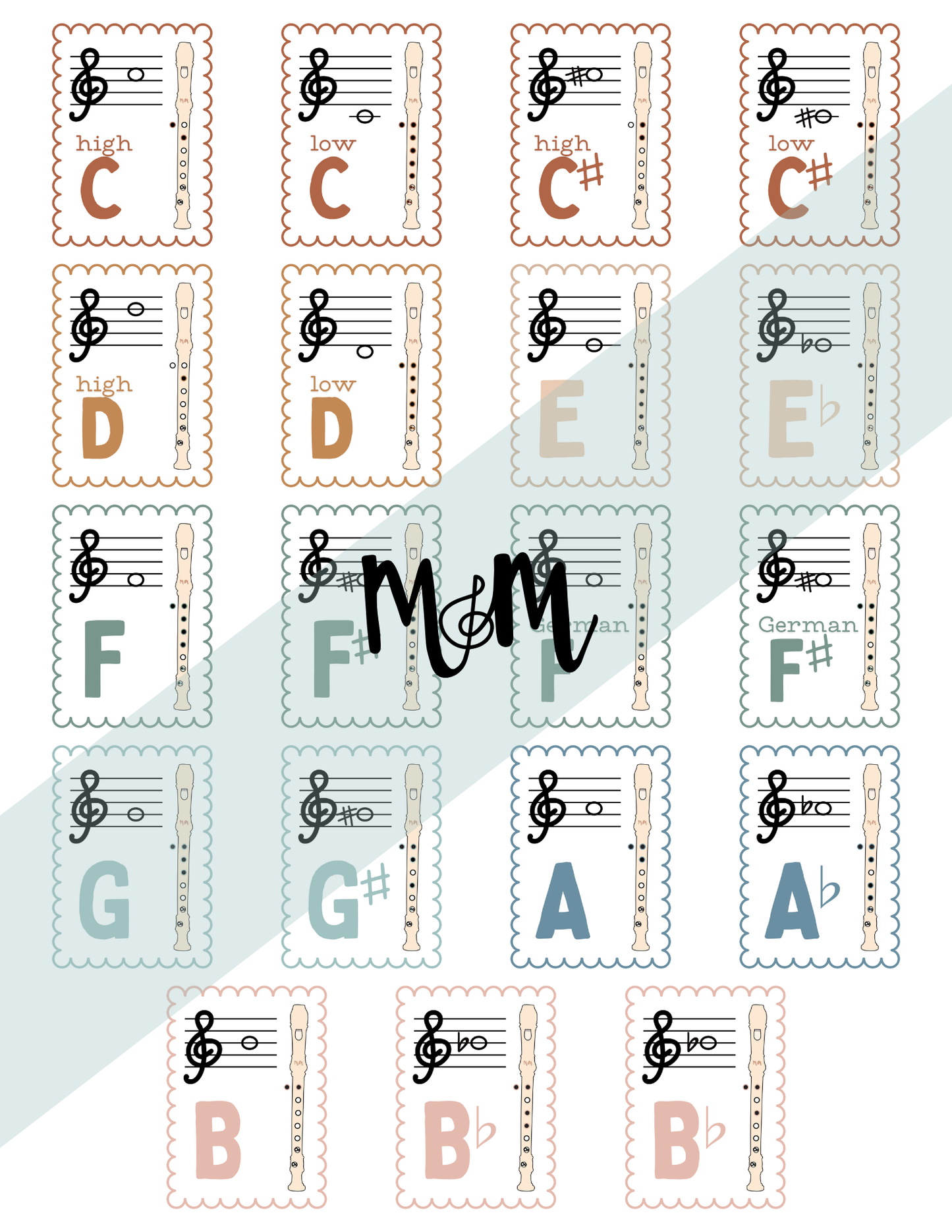 Boho Neutral: Recorder Fingering Posters DIGITAL DOWNLOAD