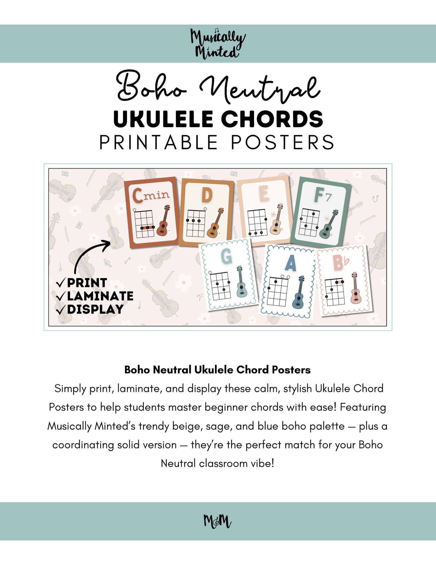 Boho Neutral: Ukulele Chord Posters DIGITAL DOWNLOAD