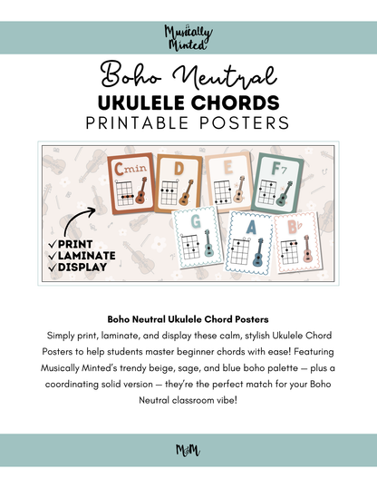 Boho Neutral: Ukulele Chord Posters DIGITAL DOWNLOAD