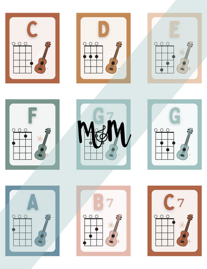 Boho Neutral: Ukulele Chord Posters DIGITAL DOWNLOAD