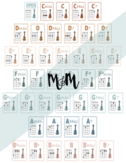 Boho Neutral: Ukulele Chord Posters DIGITAL DOWNLOAD