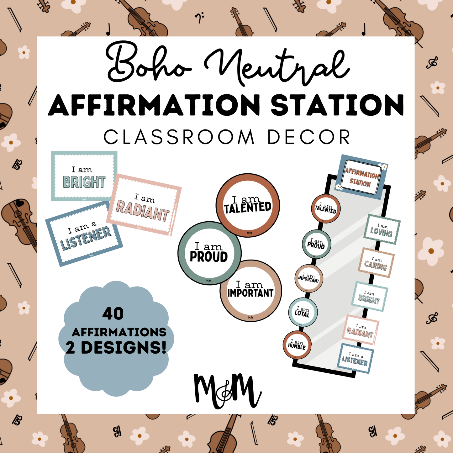 Boho Neutral: Affirmation Station | Music Classroom Decor