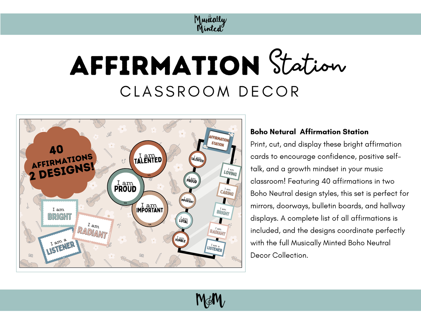 Boho Neutral: Affirmation Station | Music Classroom Decor