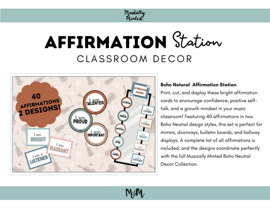 Boho Neutral: Affirmation Station | Music Classroom Decor