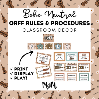 Boho Neutral: Orff Rules & Expectations Posters | Music Room Decor