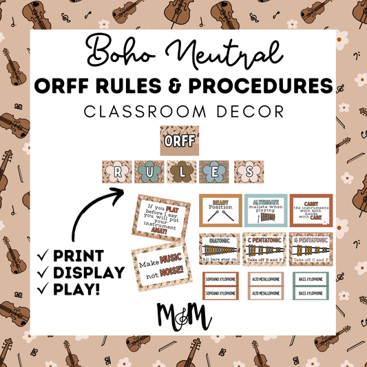 Boho Neutral: Orff Rules & Expectations Posters | Music Room Decor
