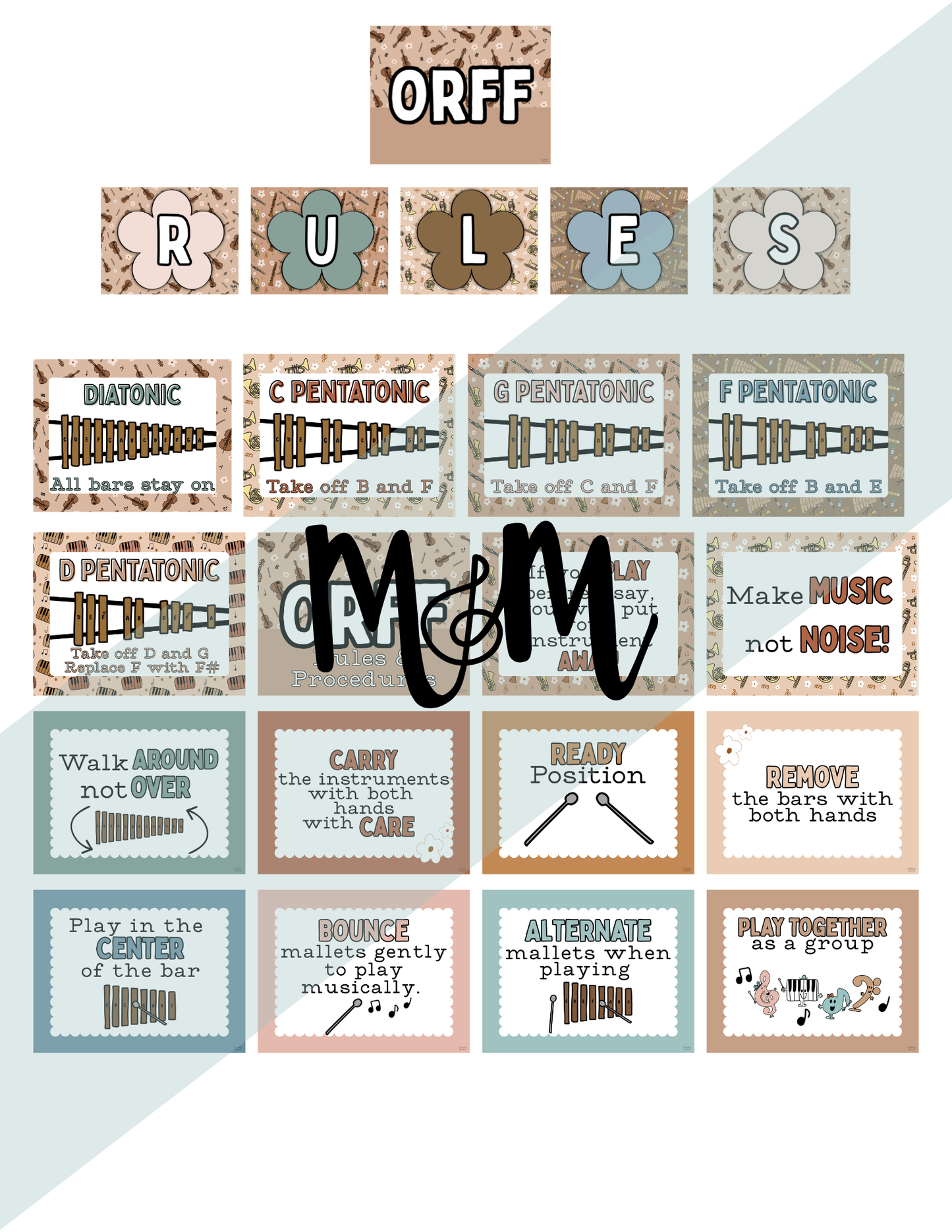 Boho Neutral: Orff Rules & Expectations Posters | Music Room Decor