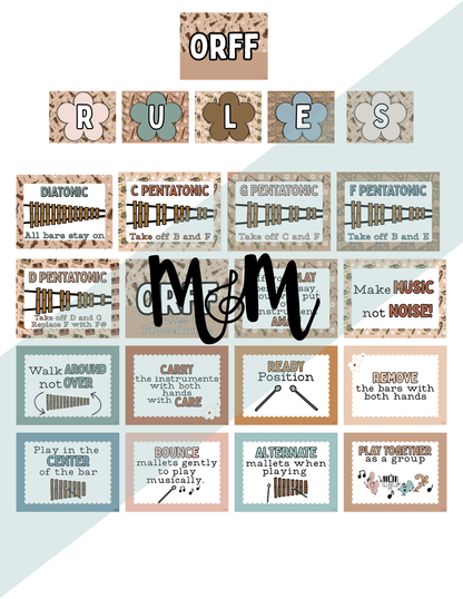Boho Neutral: Orff Rules & Expectations Posters | Music Room Decor