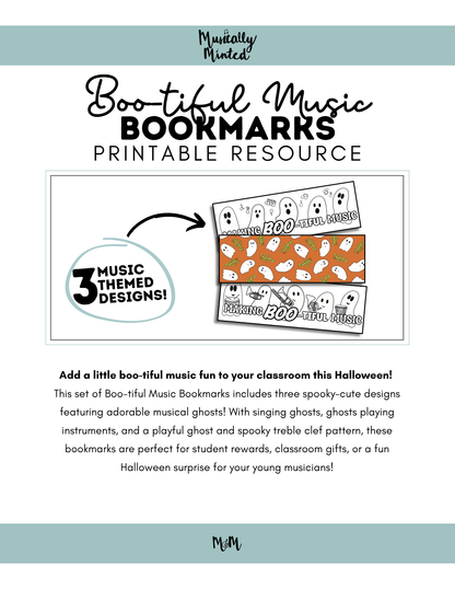 Boo-tiful Music | Halloween Music Bookmarks | Printable Coloring Activity DIGITAL DOWNLOAD