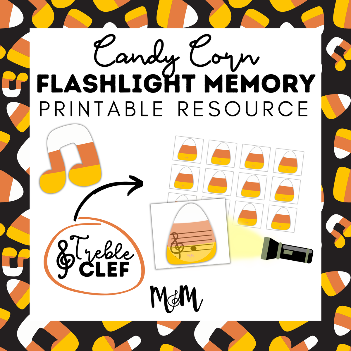 Candy Corn Flashlight Memory Game | Treble Clef | Fall Music Activity DIGITAL DOWNLOAD