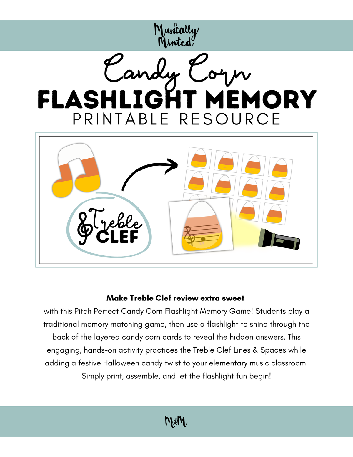 Candy Corn Flashlight Memory Game | Treble Clef | Fall Music Activity DIGITAL DOWNLOAD