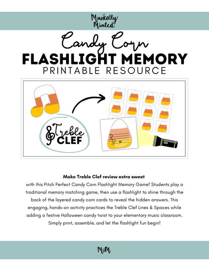 Candy Corn Flashlight Memory Game | Treble Clef | Fall Music Activity DIGITAL DOWNLOAD
