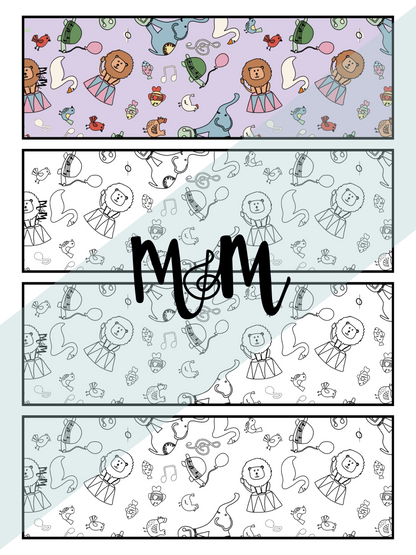 Design with cartoon characters and the word with the Musically Minted logo on a light blue background