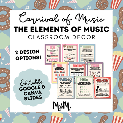 Carnival of Music: Elements of Music Posters | Printable Music Classroom Decor