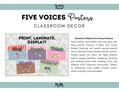 Carnival of Music: Five Voices Posters | Music Classroom Decor