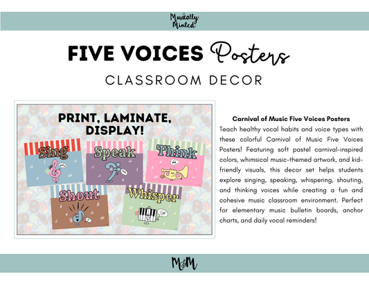 Carnival of Music: Five Voices Posters | Music Classroom Decor