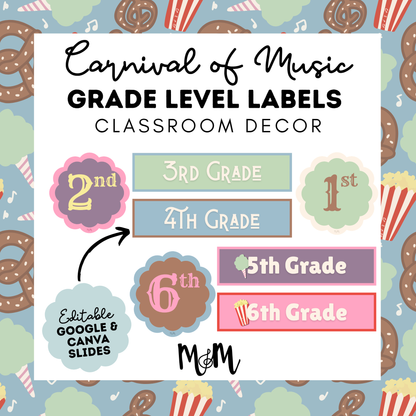 Carnival of Music: Grade Level Labels | Music Classroom Decor