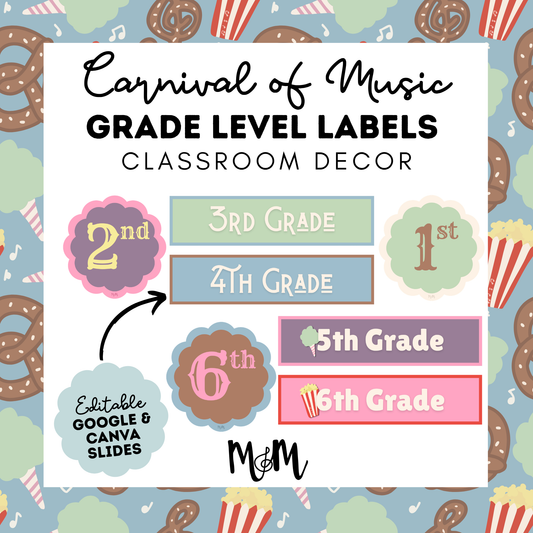 Carnival of Music: Grade Level Labels | Music Classroom Decor