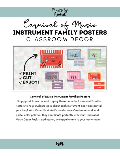 Carnival of Music: Instrument Families Posters | Music Classroom Decor