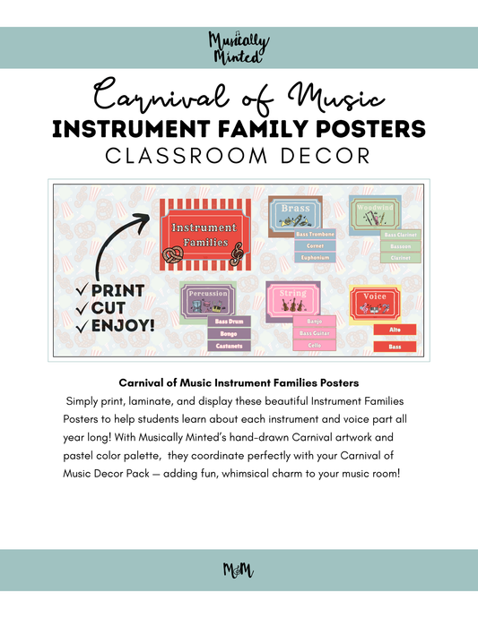 Carnival of Music: Instrument Families Posters | Music Classroom Decor