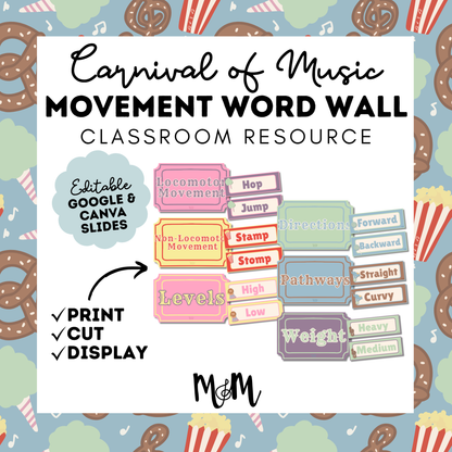 Carnival of Music: Movement Word Wall | Music Classroom Decor