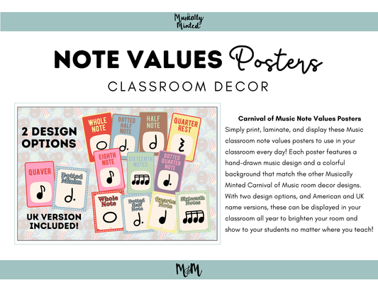 Carnival of Music: Note Values Posters | Music Classroom Decor