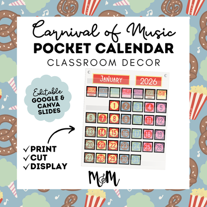 Carnival of Music: Pocket Chart Calendar | Music Classroom Decor