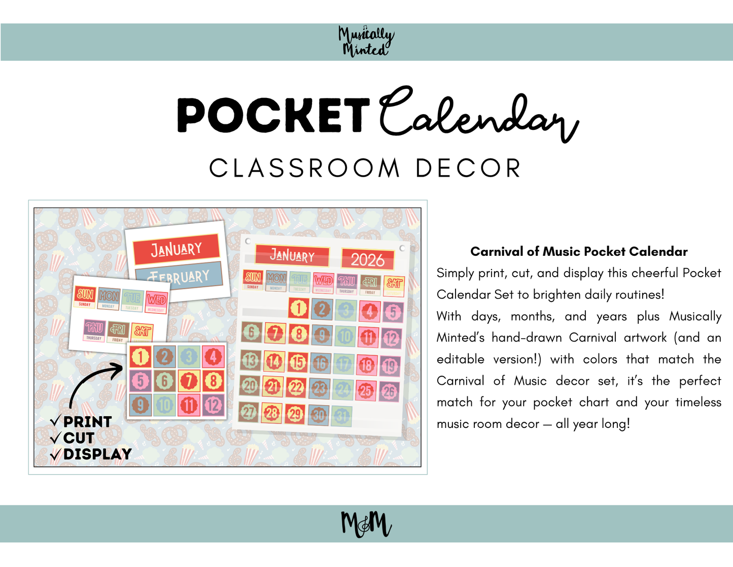 Carnival of Music: Pocket Chart Calendar | Music Classroom Decor