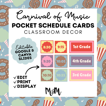 Carnival of Music: Pocket Chart Schedule Cards | Music Classroom Decor