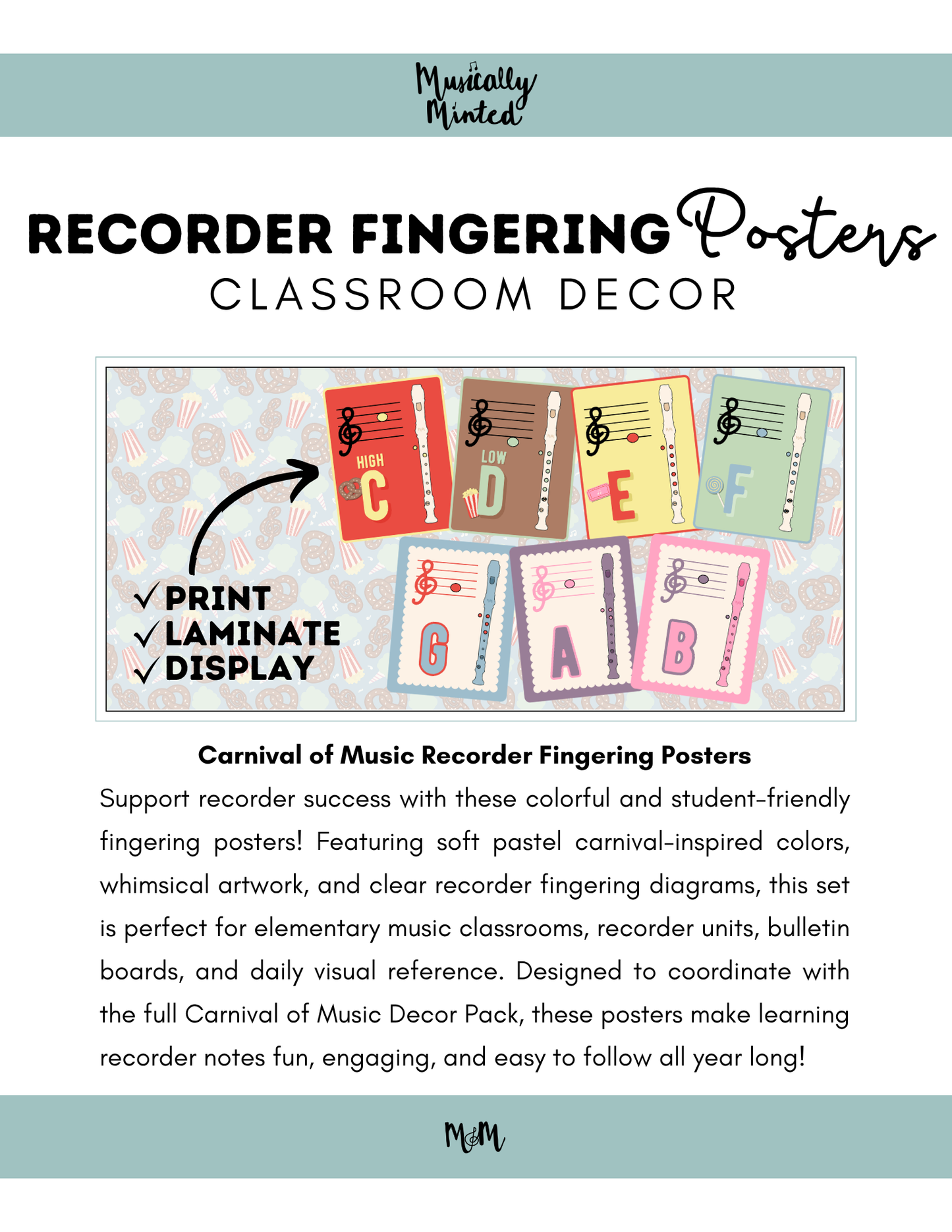 Carnival of Music: Recorder Fingering Posters | Music Classroom Decor
