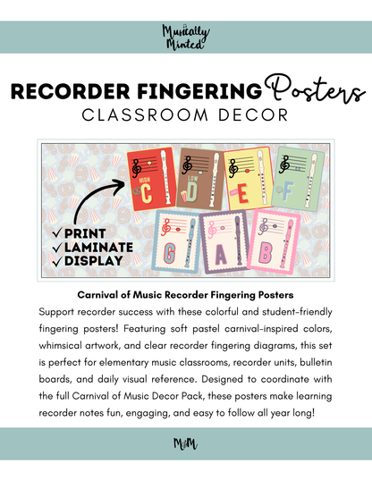 Carnival of Music: Recorder Fingering Posters | Music Classroom Decor