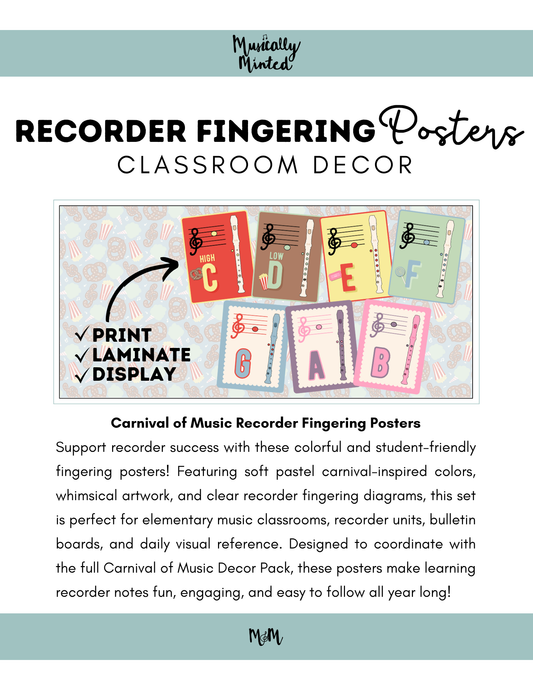 Carnival of Music: Recorder Fingering Posters | Music Classroom Decor