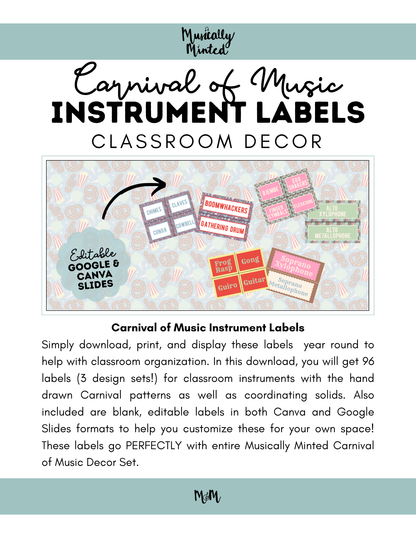 Carnival of Music: Instrument Labels | Music Classroom Decor