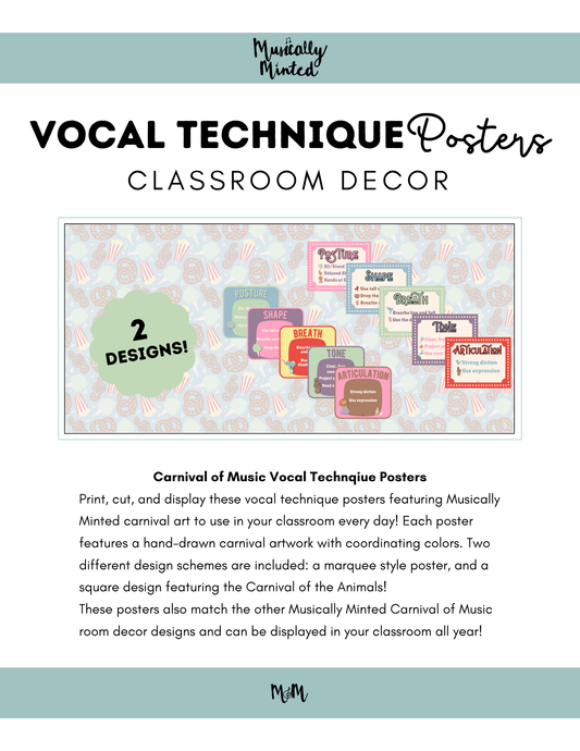 Carnival of Music: Vocal Technique Posters | Music Classroom Decor