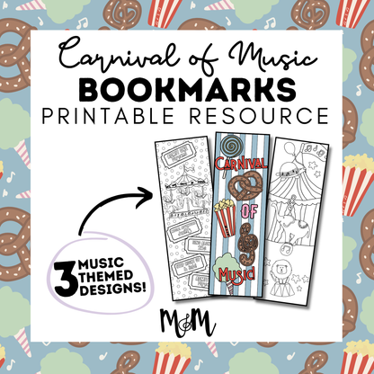 Carnival of Music | Music Bookmarks | Printable Coloring Activity DIGITAL DOWNLOAD