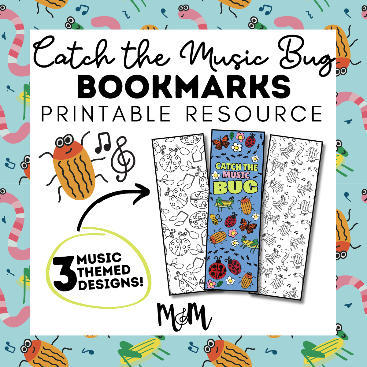 Catch the Music Bug Printable Music Bookmarks | Printable Coloring Activity DIGITAL DOWNLOAD