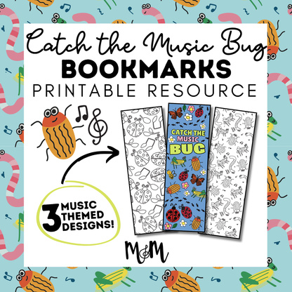 Catch the Music Bug Printable Music Bookmarks | Printable Coloring Activity DIGITAL DOWNLOAD
